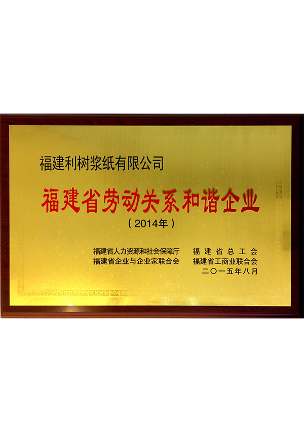 (Lishu Pulp Paper) 2014 Fujian Province labor relations harmonious enterprise